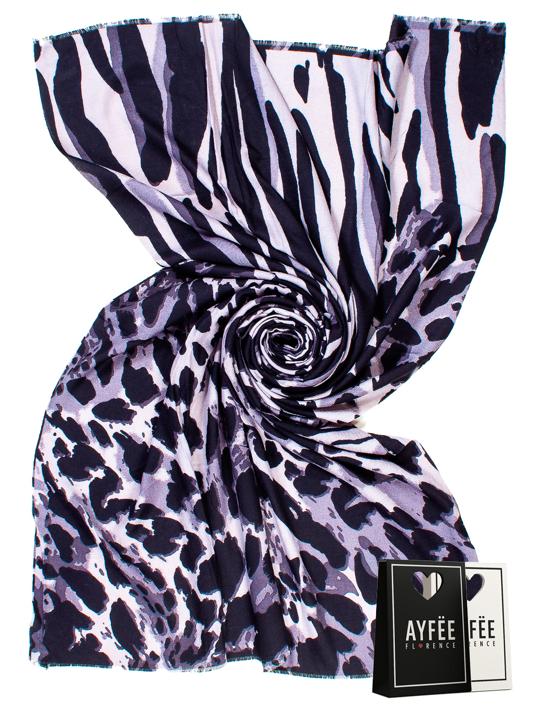 STOLA STAMPA ANIMALIER CM 90X180 100%VI MADE IN PRC   - BLACK